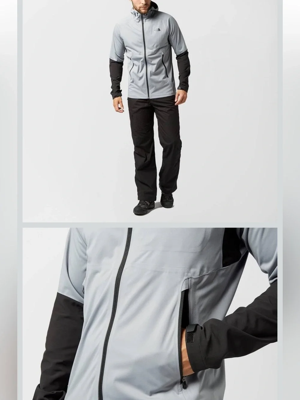 The North Face Men's Hooded Softshell Jacket - Light Gray with Black Accents